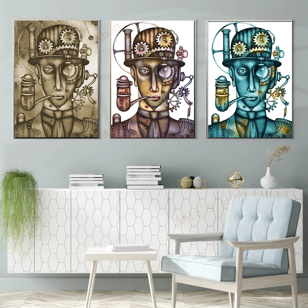 Механическая картина в стиле стимпанк Настенная печать музыкальная студия