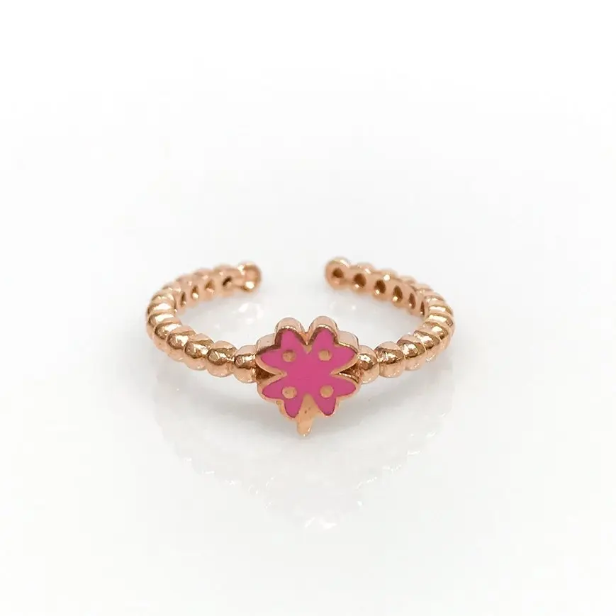 Tiny Unconscionable Trend Pink Clover Silver Joint Ring