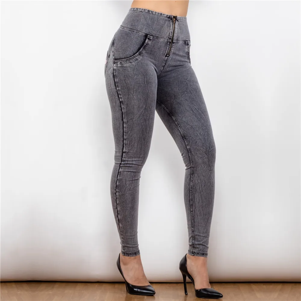 Shascullfites Gym And Shaping Girls New Stylish Gray Faux Denim Leggings Bum Lifting High Waist Slim Summer Yoga Sports