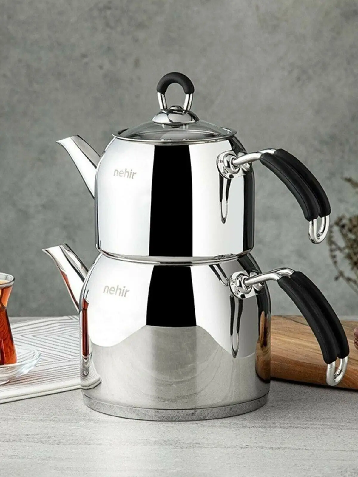 

3 Liter Stainless Steel Teapot Set Kitchen Colored Turkish Tea Breakfast