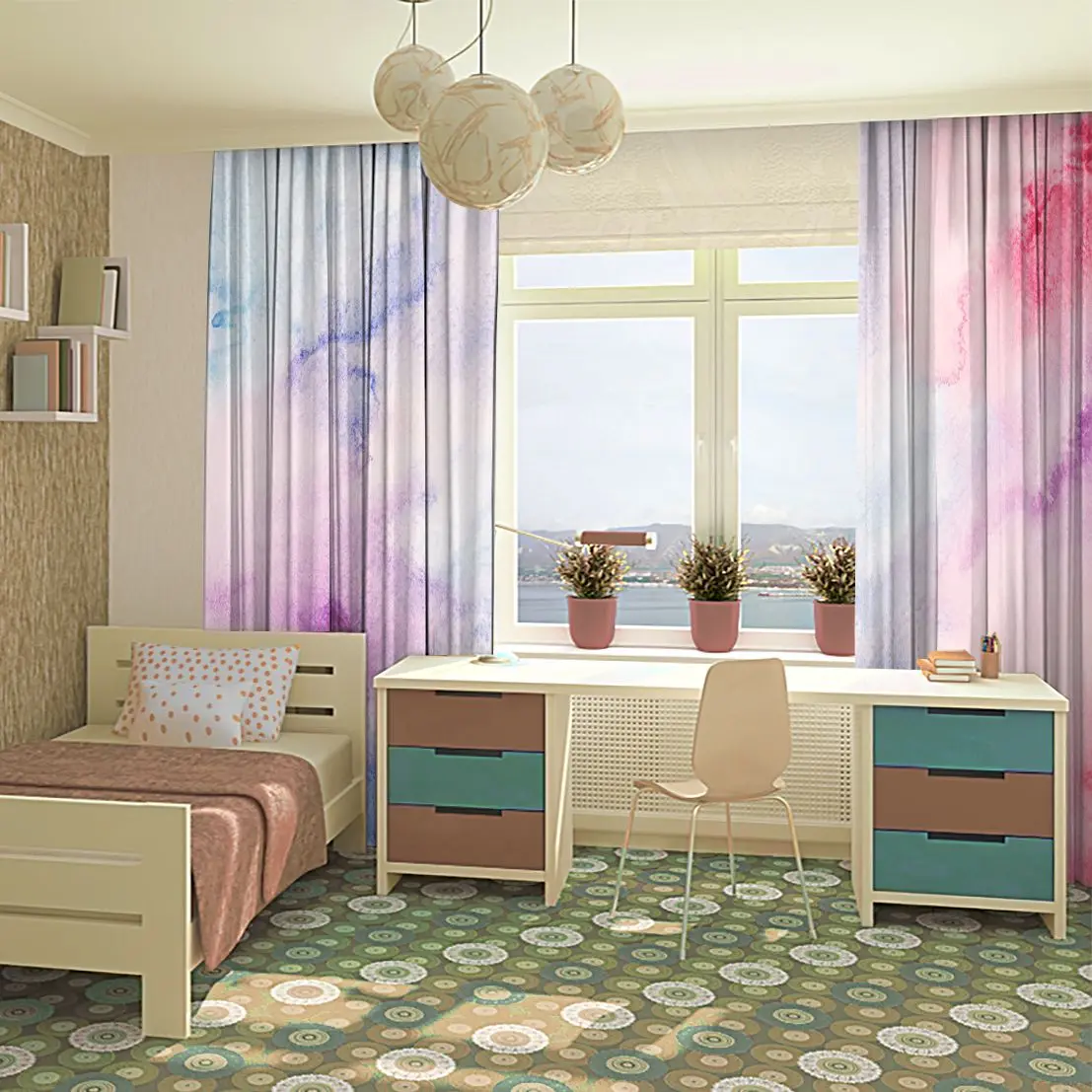 Занавеска Акварельная живопись красочные брызги на бумаге абстрактные облака