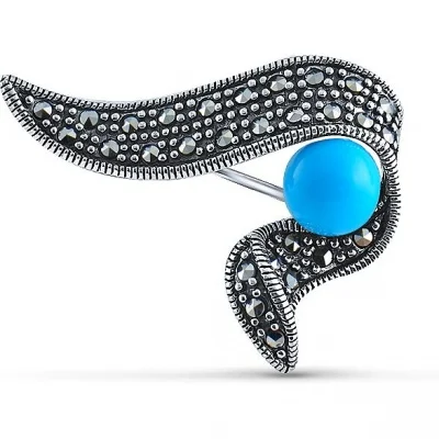 SILVER WINGS Брошь с марказитами и бирюзой из серебра|Украшения для волос броши украшения тела| |