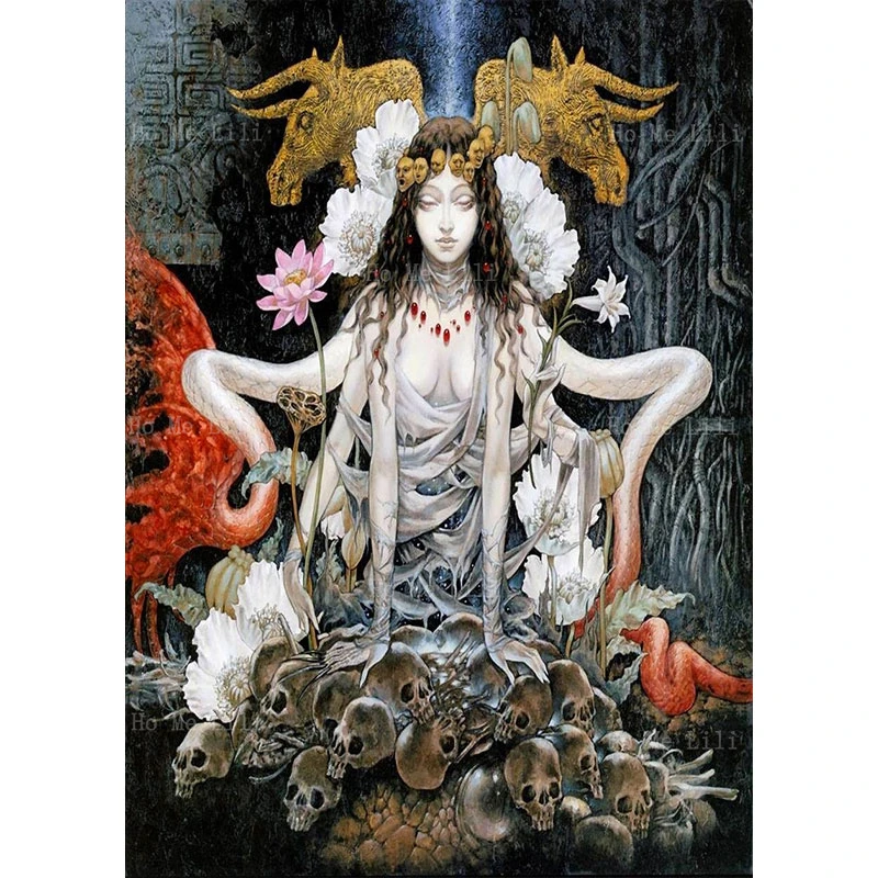 

Fantasy Art Lord Of Shadows Black Goat Skull Spring Elf Green Fairy Oil Painting By Ho Me Lili For Livingroom Wall Decor