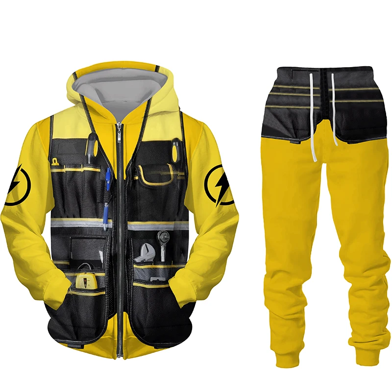 

Autumn and Winter Men's Tracksuit 3D Print Zipper Hoodies Sweatshirts Pants Sets Cosplay Fireman's Overalls Casual Mens Clothing