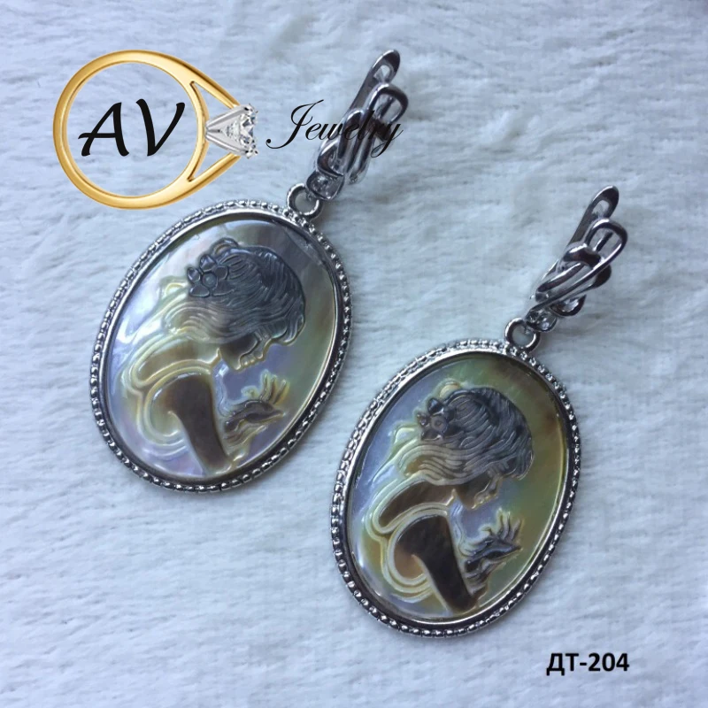 Камея Стерлинговое Серебро 925 круглые висячие серьги для женщин натуральный