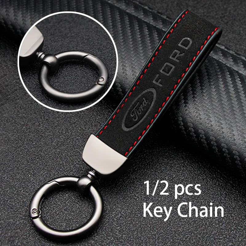 

2021 Car Logo Leather Key Chain Key Ring Metal Alloy Style For Ford Focus 2 3 4 Mondeo Fusion Kuga Ecosport Fiesta Falcon