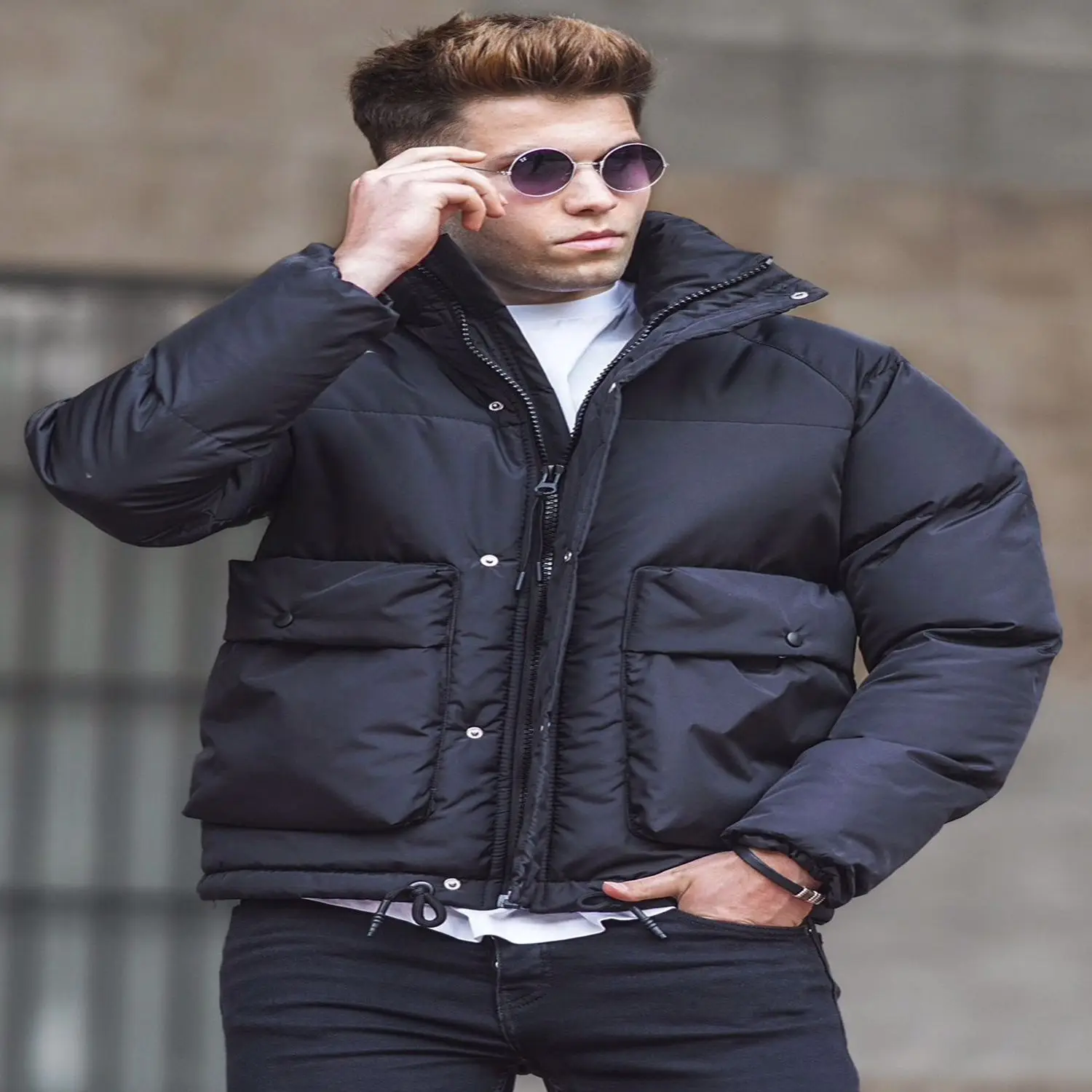Male 2021 Inflatable Coat Pocket Detail new autumn winter jackets Parka men warm outerwear casual slim male overcoat