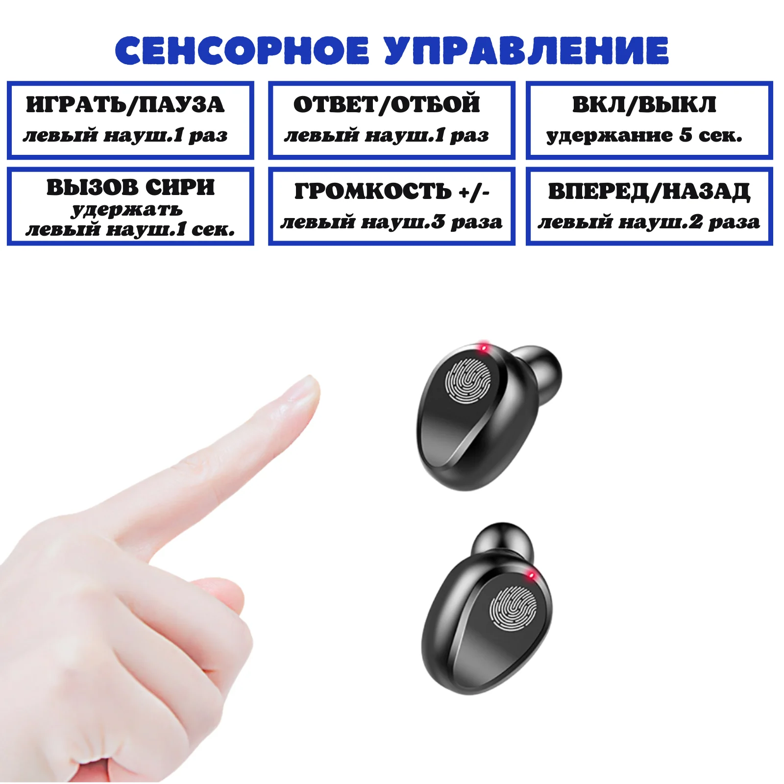 Беспроводные наушники-вкладыши F9 с зарядным футляром на 2200 мА ч черные/tws