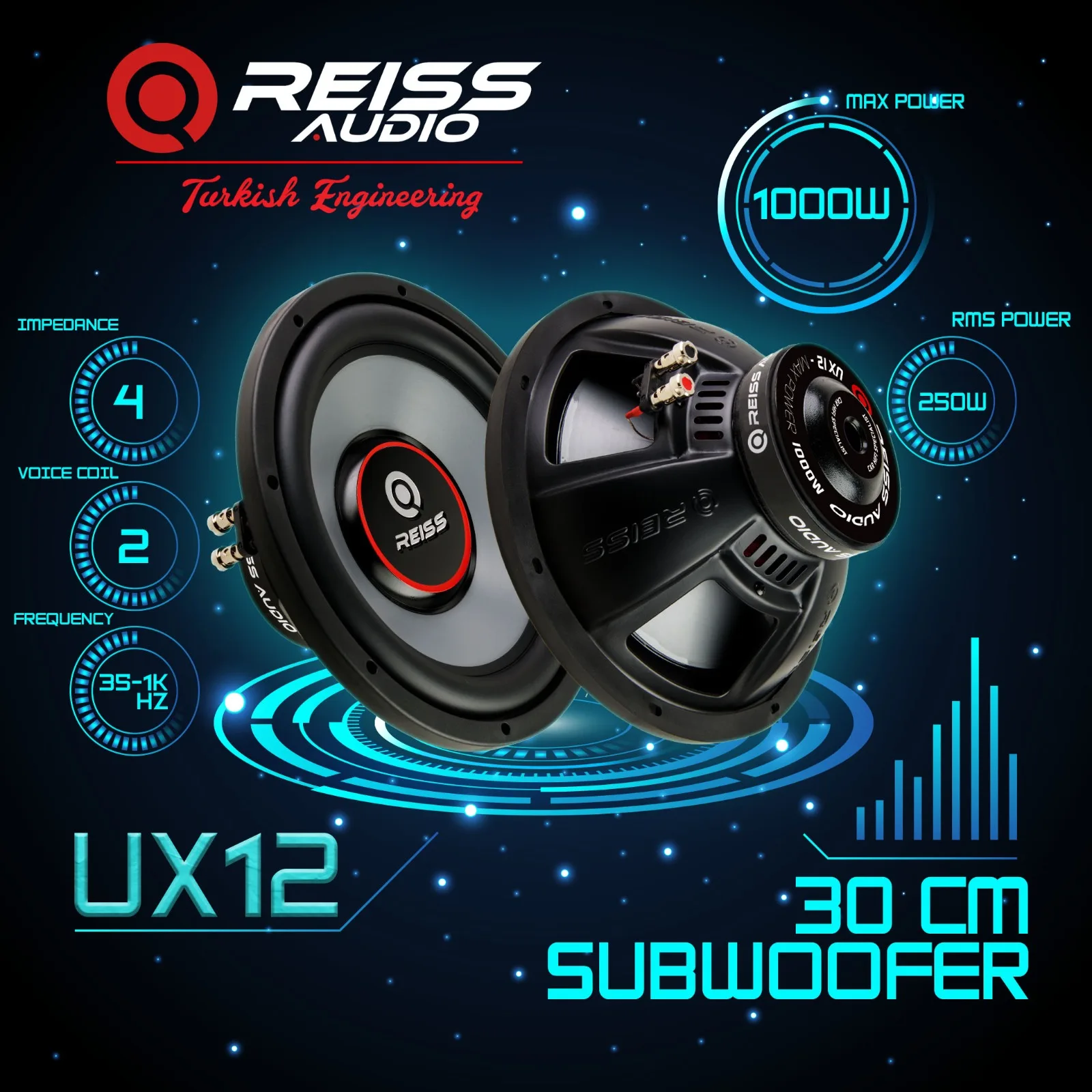 RS-UX12 30 см сабвуфер среднеквадратичная мощность: 250 Вт-Максимальная 1000 Вт