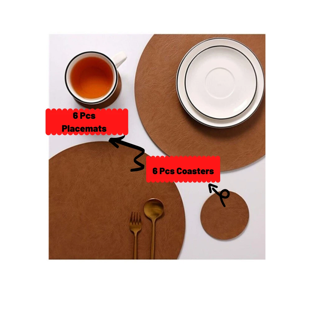 Placemats Individual Mantelpiece Napkin Rings Holder 12PCS Leather Waterproof Coaster  Table Mat Pad Plates Bowl Nonslip
