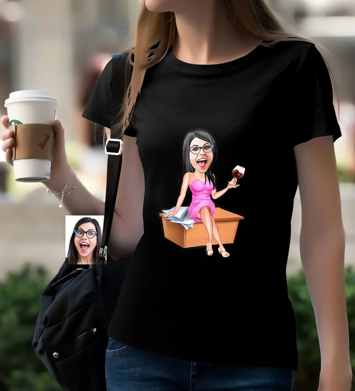 

Персонализированный женский босс карикатура черного T-Shirt-7