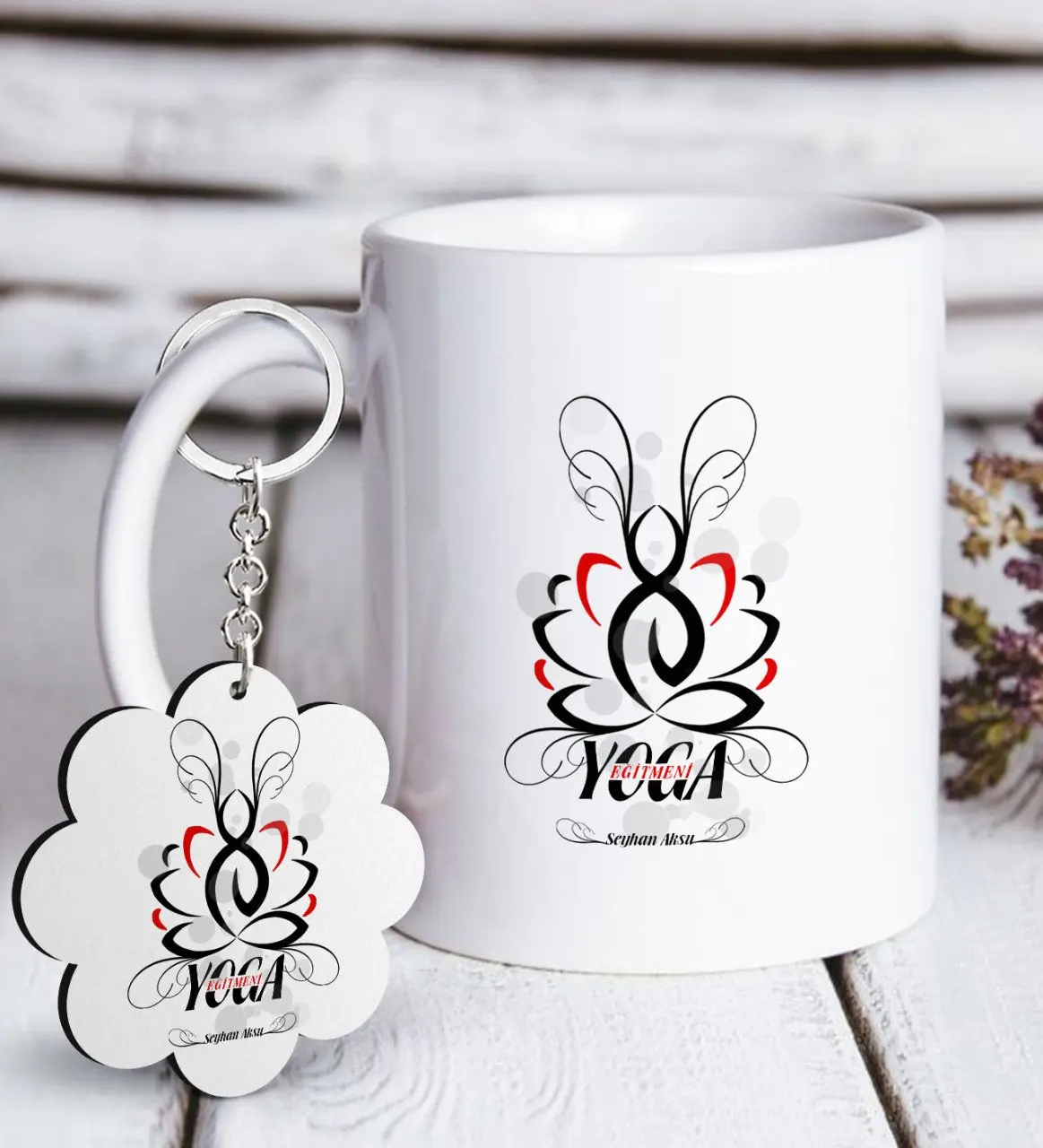 

Personalized Professional Yoga Instructor White Mug and Keychain Gift Set