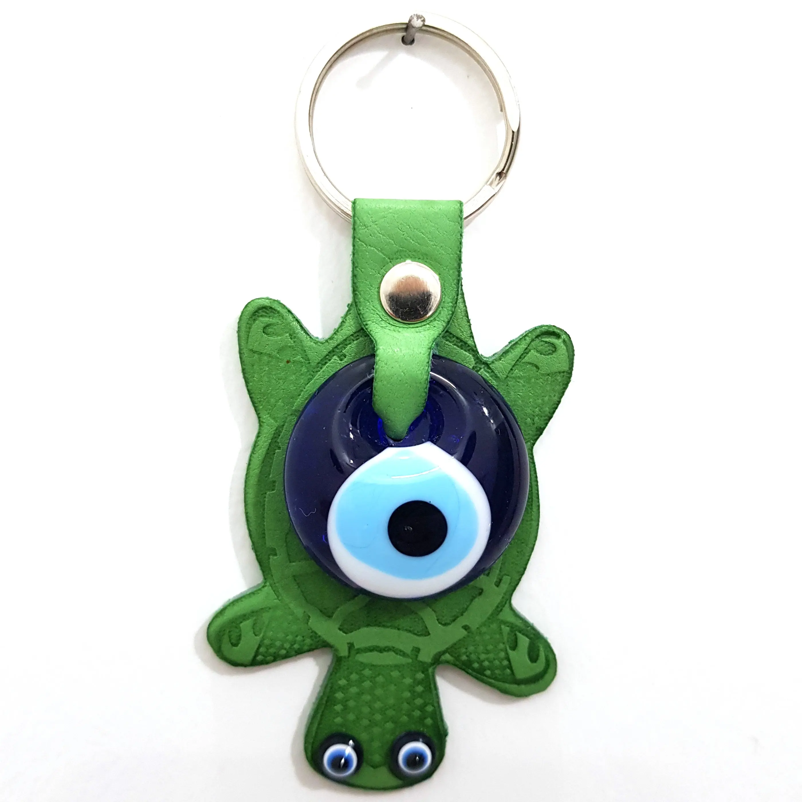 

Evil eye Beaded Leather Turtle Key Chain Green