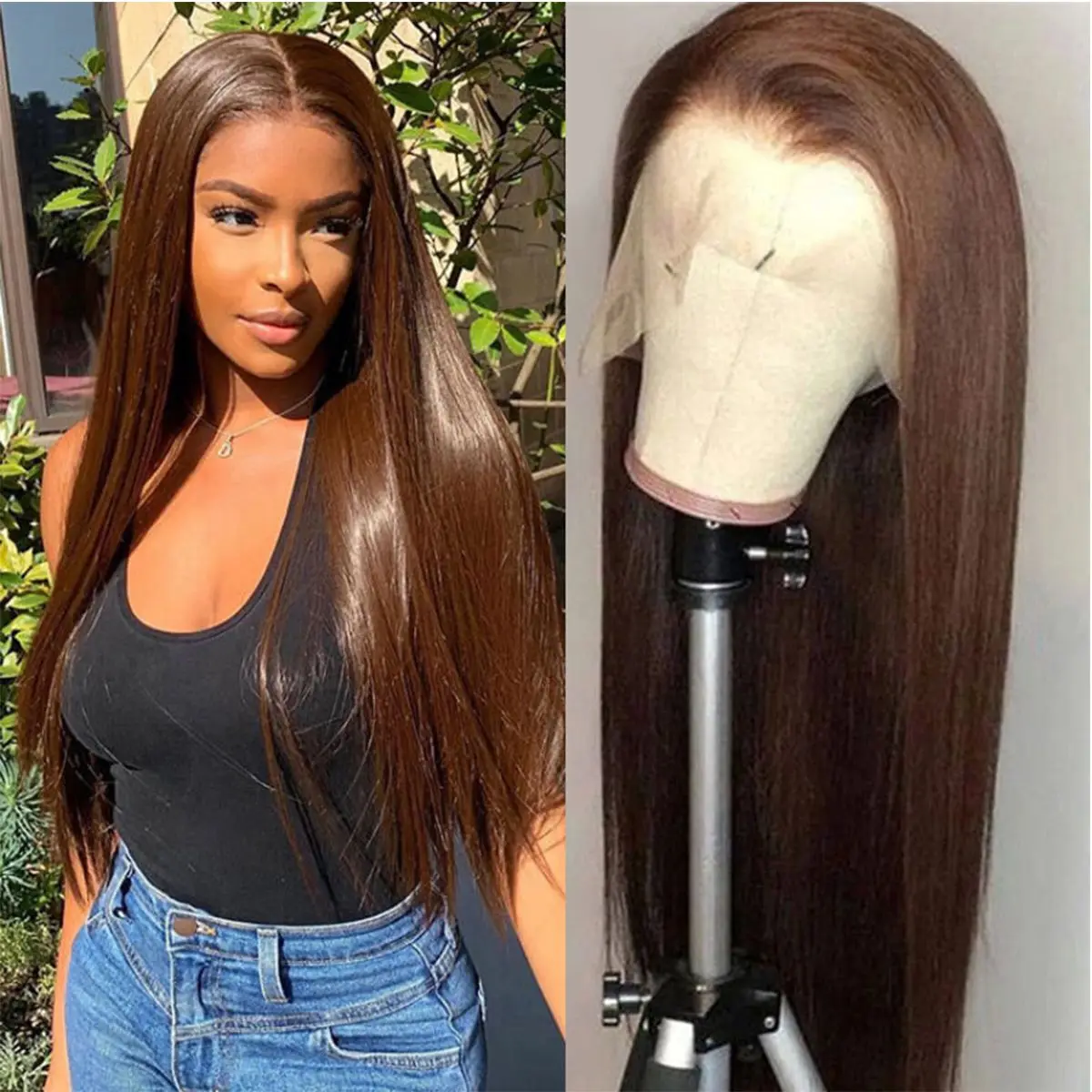 Chocolate Brown Bone Straight Human Hair Wigs 13x4 Lace Front  Wig HD 13x5 T Part Lace Front Wigs Colored Human Hair Wigs Ulamaz