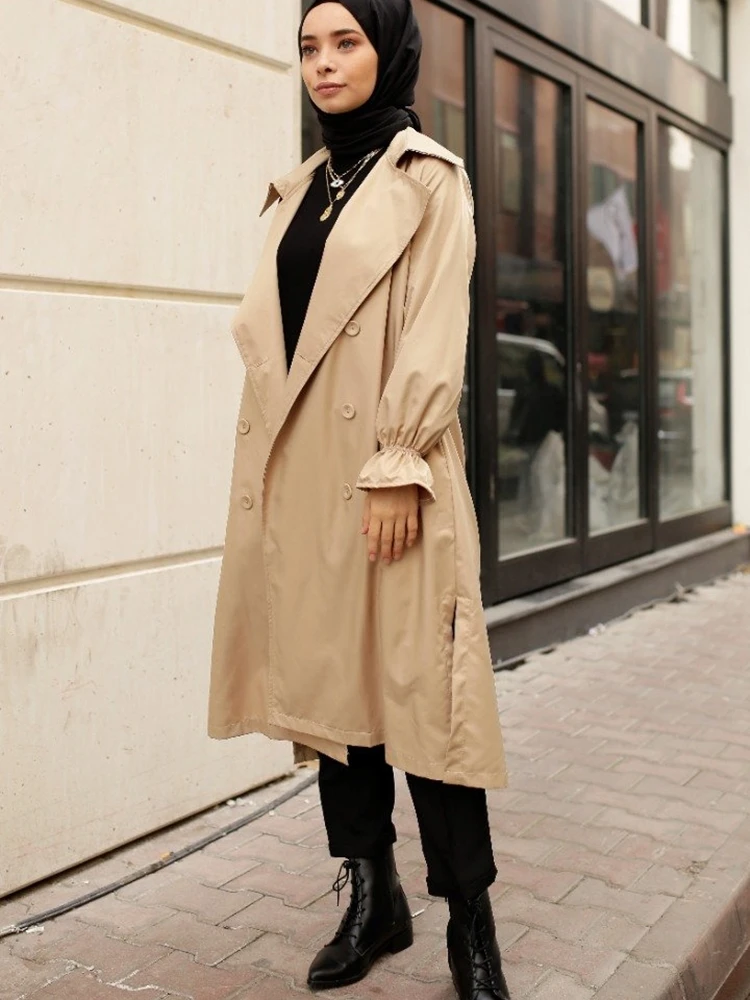

Women's Beige Trench Coat One Size New Season Wrist Shir Casual Turkey Morocco 2022 Winter Autumn Quality