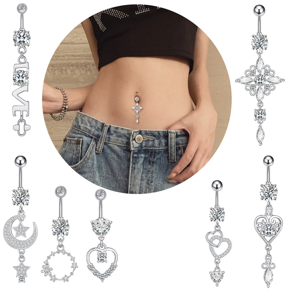 

1PC New CZ Belly Button Rings Long Dangled Bar Belly Piercing Ring Shinny Crystal Piercing Belly Charming Oreja Body Jewelry