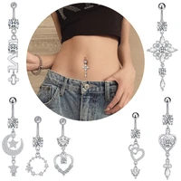 1pc new cz belly button rings long dangled bar belly piercing ring shinny crystal piercing belly charming oreja body jewelry