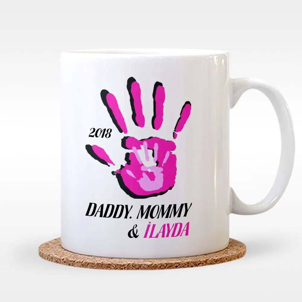 

Персонализированная белая чашка с надписью «Dad Mom and I»-2