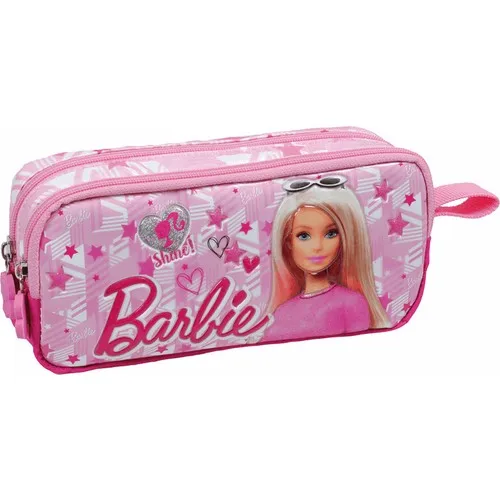 

Barbie figured double bowl embossed pencil case made of High quality fabric pencil bag