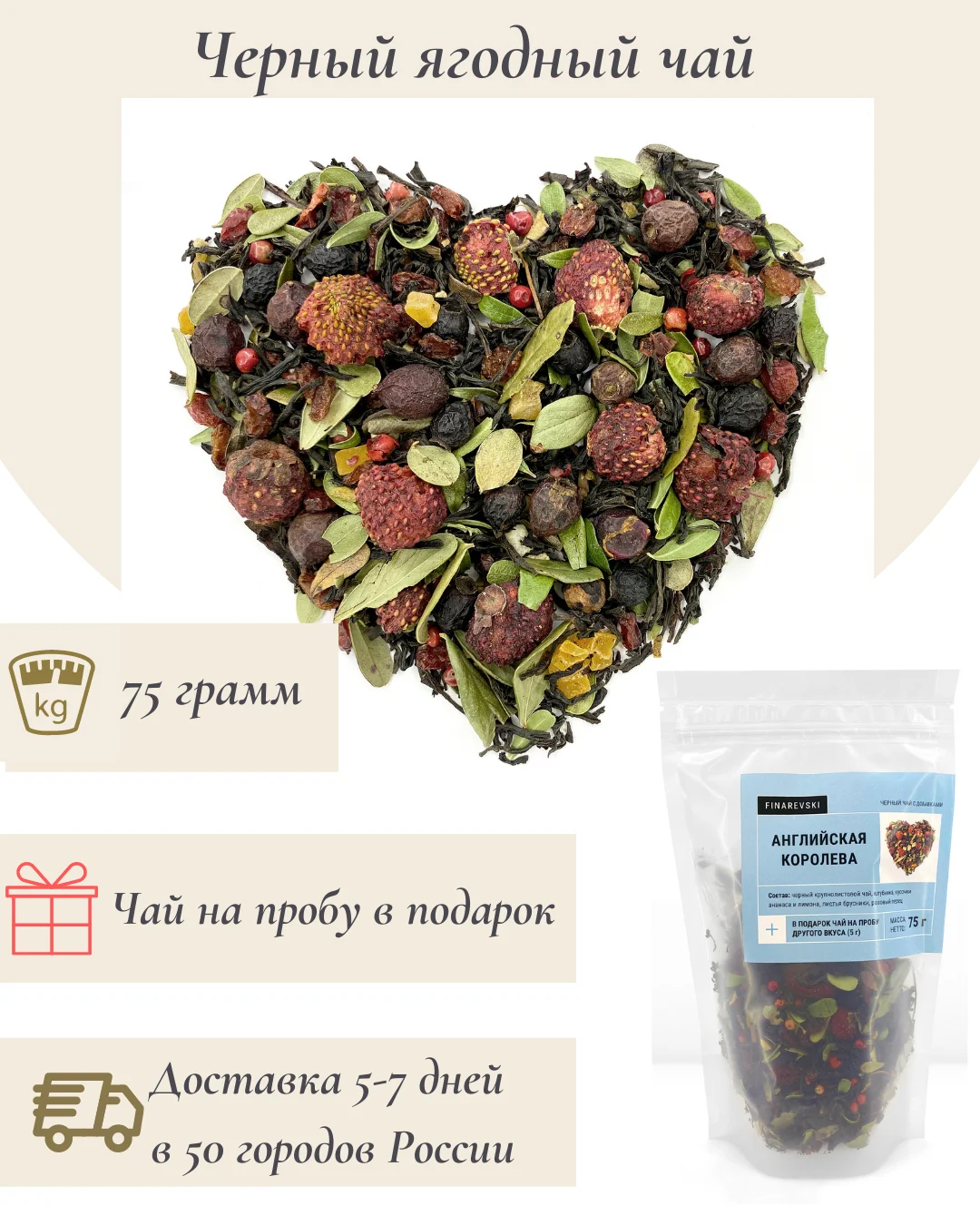 Чай цейлонский черный ягодно-фруктовый &quotАнглийская королева&quotFINAREVSKI 75 гр. |