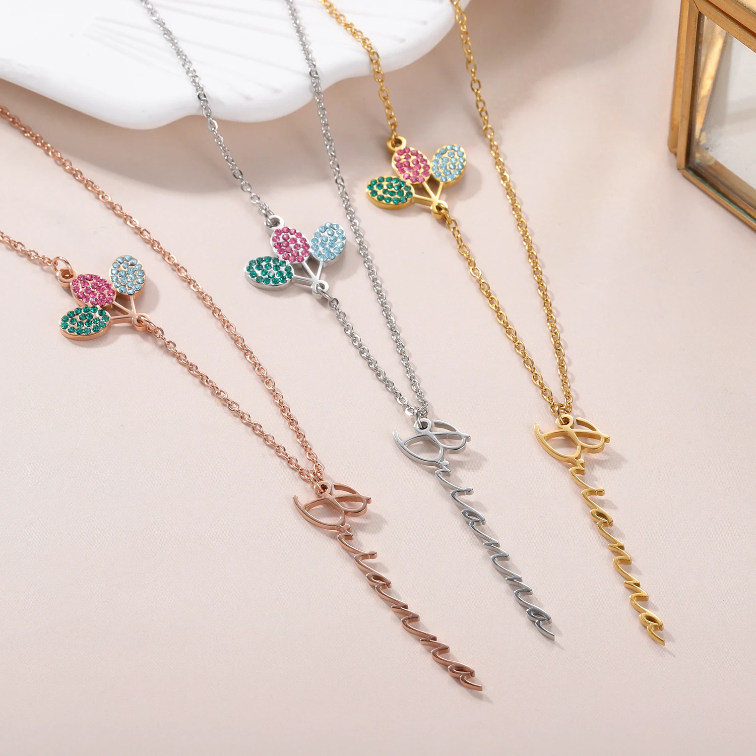 

Personalized Name Necklace with Colorful Balloons Customized Stainless Steel Choker Gold Pendant Jewelry Gift For Womem