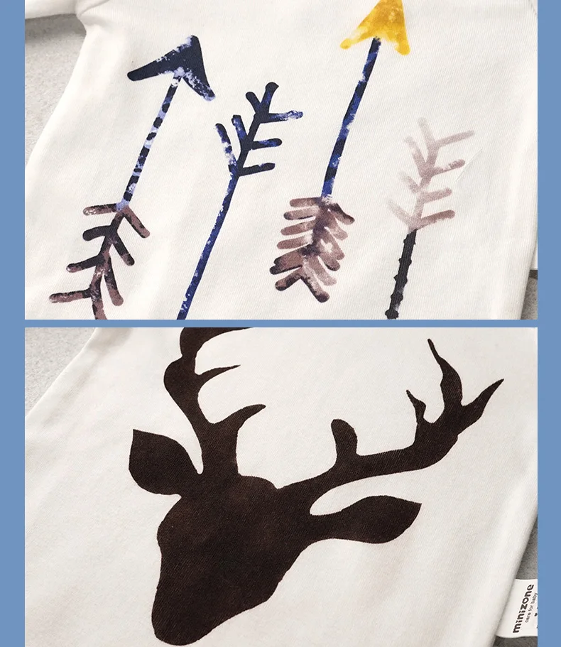 

Long Sleeves Baby Bodysuit elk newborn 0-12months Design insfashion Arrow symbol Nature style -3 pack christmas