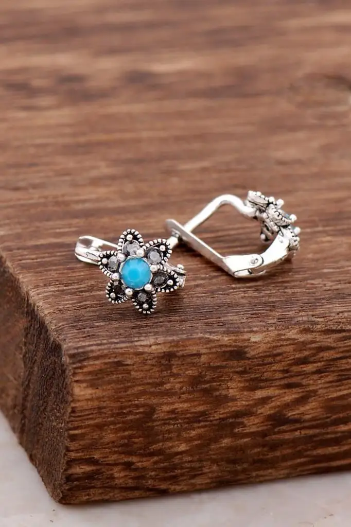 

Turquoise Sterling Silver Earrings 3849 High Quality Hand Made Original Filigree Silver Jewellery Gift for Women
