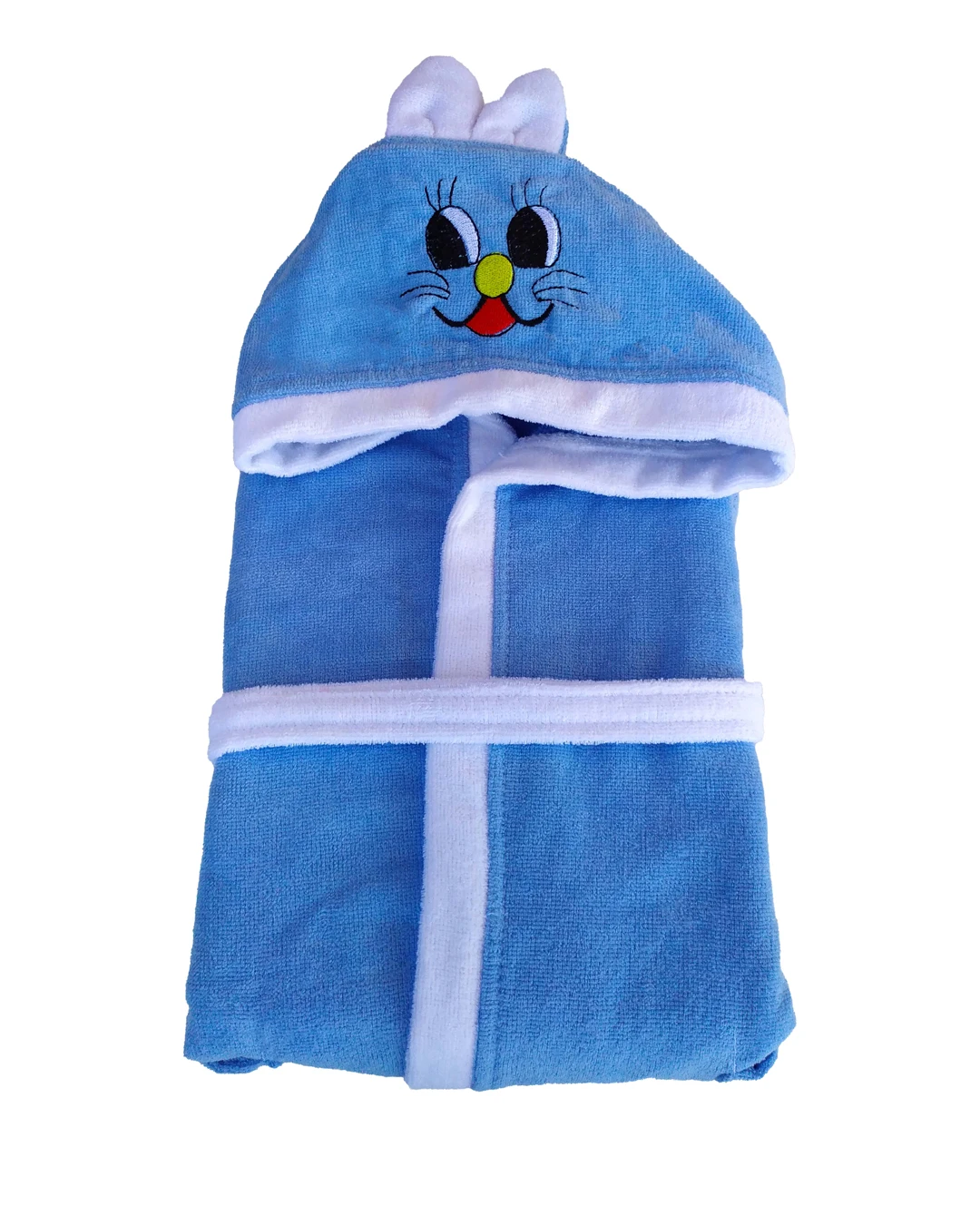 

Blue 100% Cotton Boy Girl Bathrobe with Hooded Ears