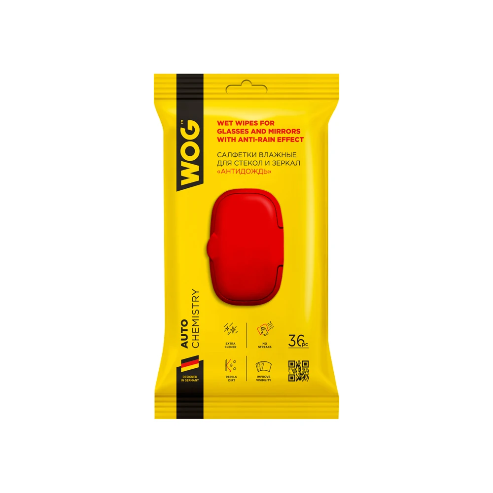 Салфетки влажные для очистки стекол зеркал фар &quotАнтидождь&quot WOG 36 шт |