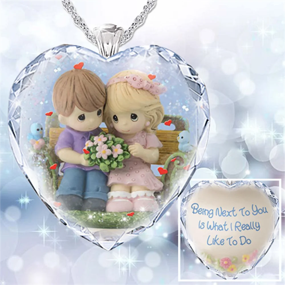 

Romantic Cartoon Couple Heart Shape Crystal Necklace Exquisite Women's Pendant Accessories Fashion Engagement Party Jewelry Gift