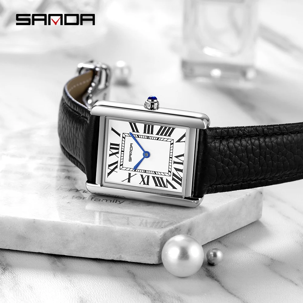 SANDA brand new Roman scale women's quartz Leather strap Fashion trend simple personality creative watch 30m waterproof leather