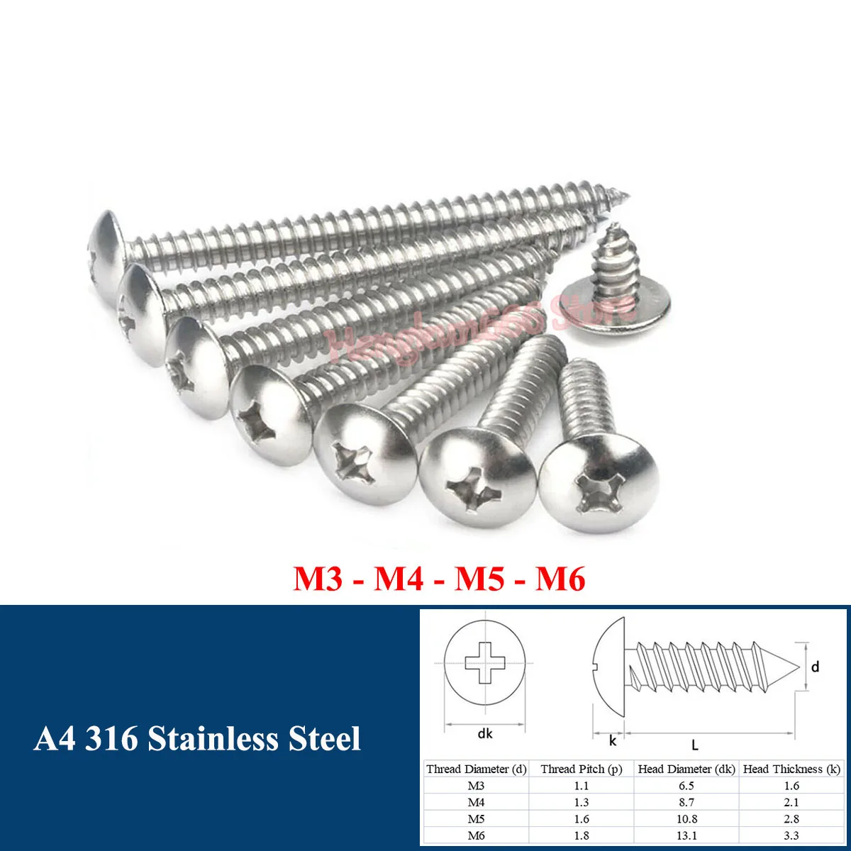 

M3 M4 M5 M6 Phillips Truss Head Sheet Metal Self Tapping Screws A4 316 Stainless Steel Cross Large Flat Round Head Wood Screw