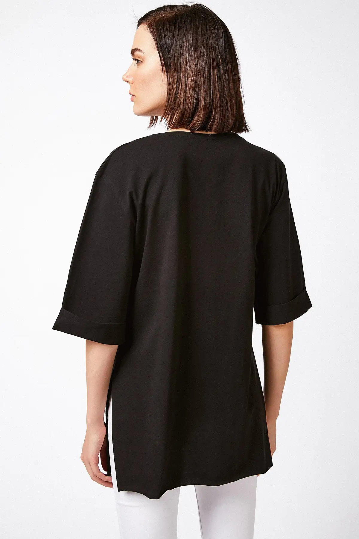 

Women Black Tunic Oversized Combed Cotton T-shirt 2021 Summer Edition