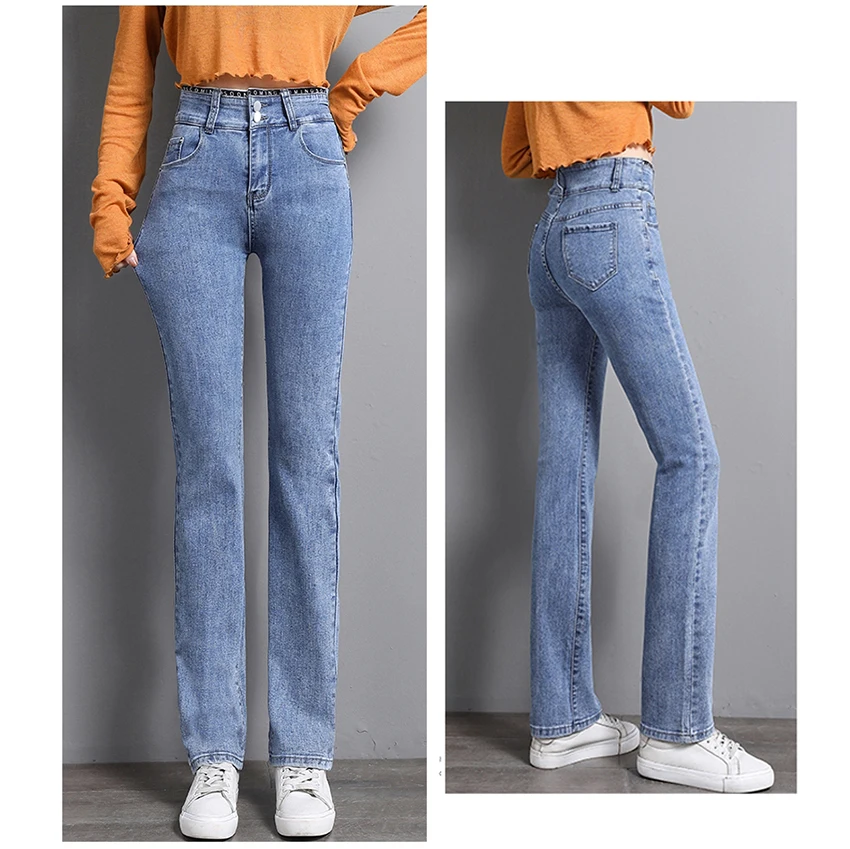 

Spring and Autumn Slim women's straight-leg jeans high-waisted look thin trousers