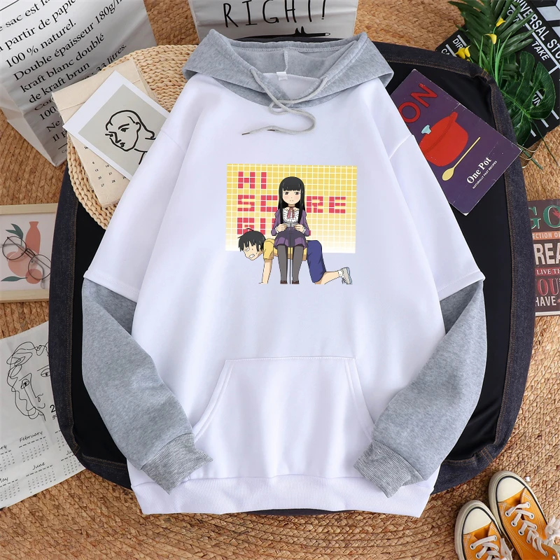 

Pack of 3 pcs Autumn And Winter Women Spell Color Stitching Hoodie Print Anime Hi Score Girl Fashion Harajuku Style Sweatshirt