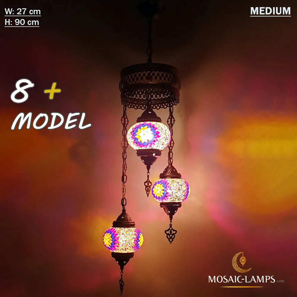 

3 Ball Spiral Chandelier Sets, Triple Globe Mosaic Lights - Medium