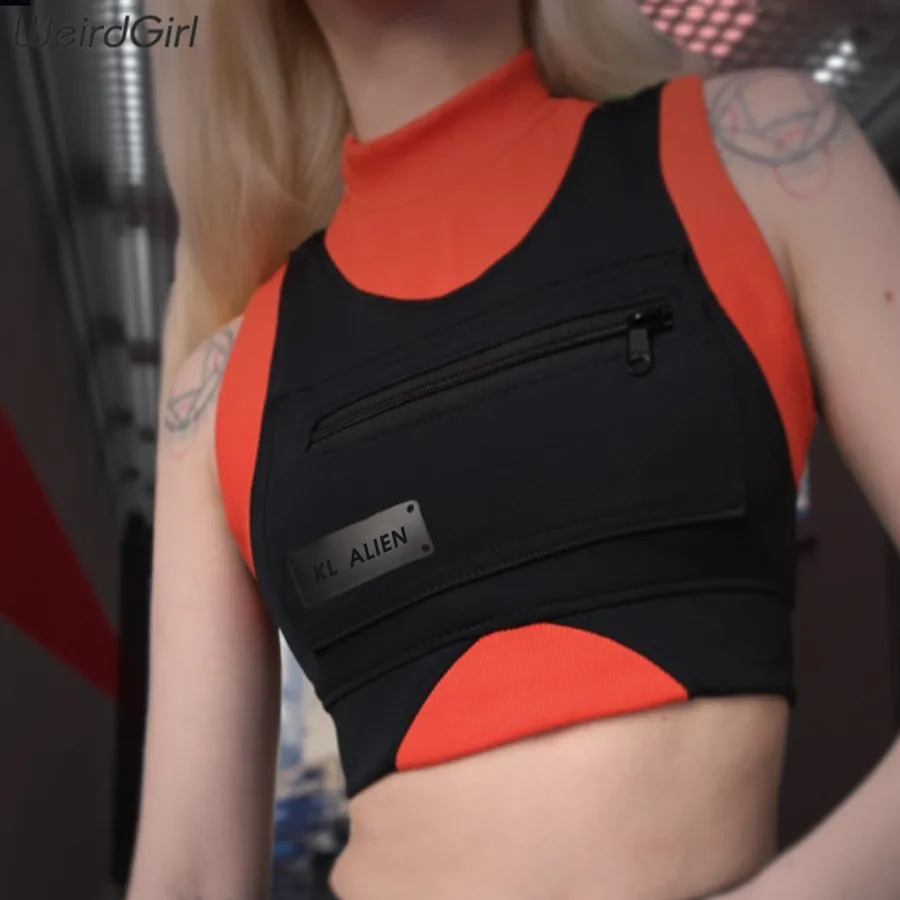 

weirdgirl women patchwork tand tops casual fitness short vest sleeveless streetwer slim female Harajuku sportwear clothes 2020