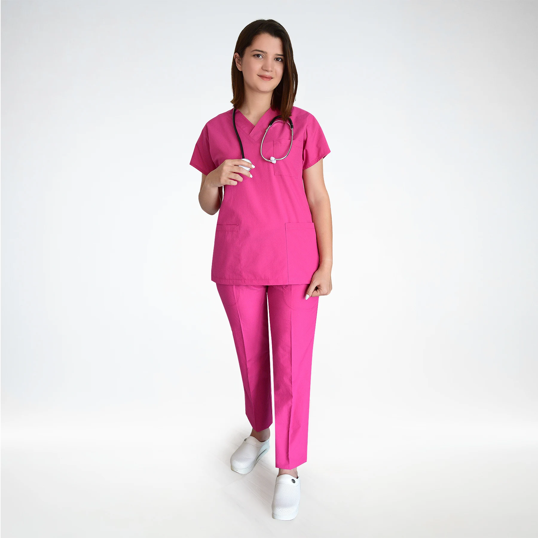 

Nur Ortopedi Unisex Fuchsia Pink Doctor Nurse Hospital Cook Medical Terry Cotton Suıt ( top+ pants)