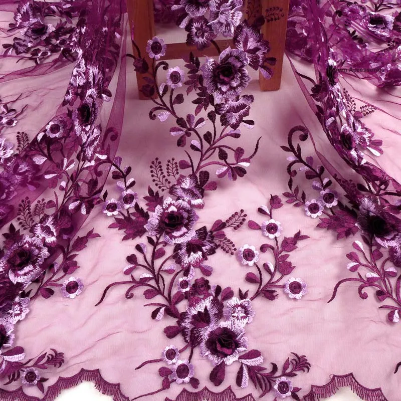 Фиолетовый La Belleza новая кружевная ткань с объемными цветами, новое кружево, темно-розовая кружевная ткань с объемными цветами, розовое кружевное вечернее платье с объемными цветами - Цвет: Фиолетовый