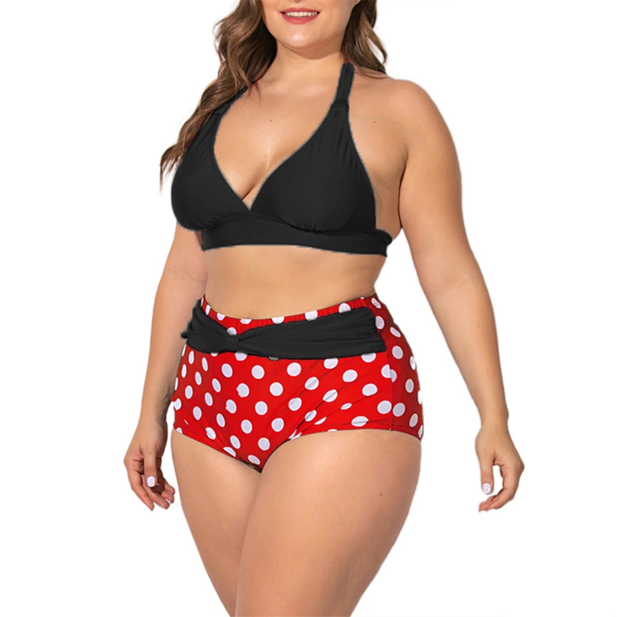 Летние Стиль женские черные размера плюс 5XL Цветочный купальник бикини с принтом