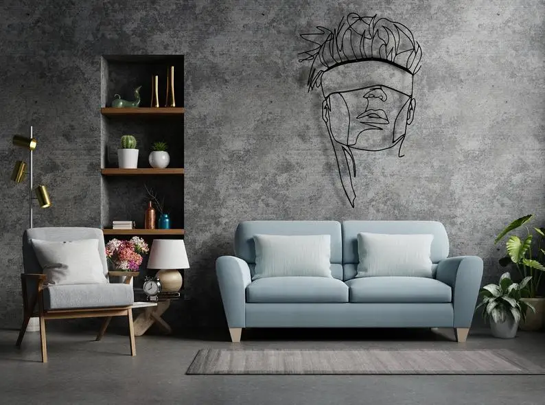 Arte de pared de l&iacute;nea, arte de pared de Metal de cara abstracta, arte minimalista, decoraci&oacute;n de pared de Metal geom&eacute;trico, decoraci&oacute;n de interiores, pared geom&eacute;trica Han-3