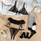 Комплект сексуального нижнего белья из 5 предметов, открытый бюстгальтер, трусики, подвязки, сетчатые чулки, экзотический женский модный сексуальный комплект нижнего белья 2021
