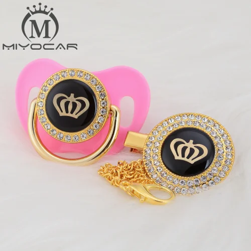 MIYOCAR, золотые, серебряные, блестящие стразы, корона, красивая, шикарная соска и соска, клипса, BPA бесплатно, пустышка, блестящая, уникальный дизайн, GCR2 - Цвет: GCR2-3  6-18M