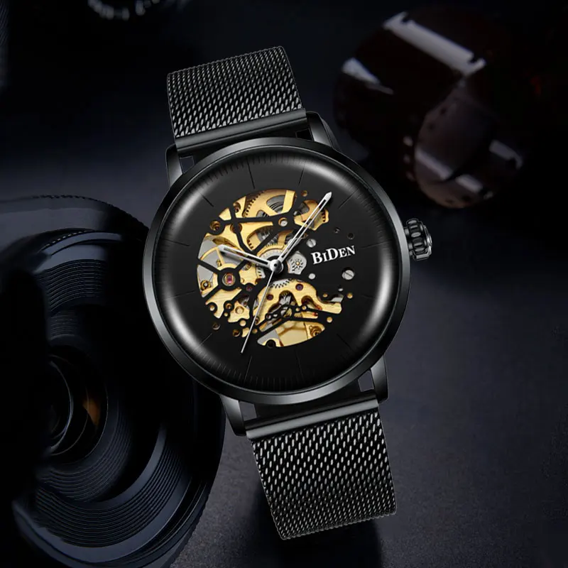 

Часы мужские механические водонепроницаемые с сетчатым ремешком, с хронографом