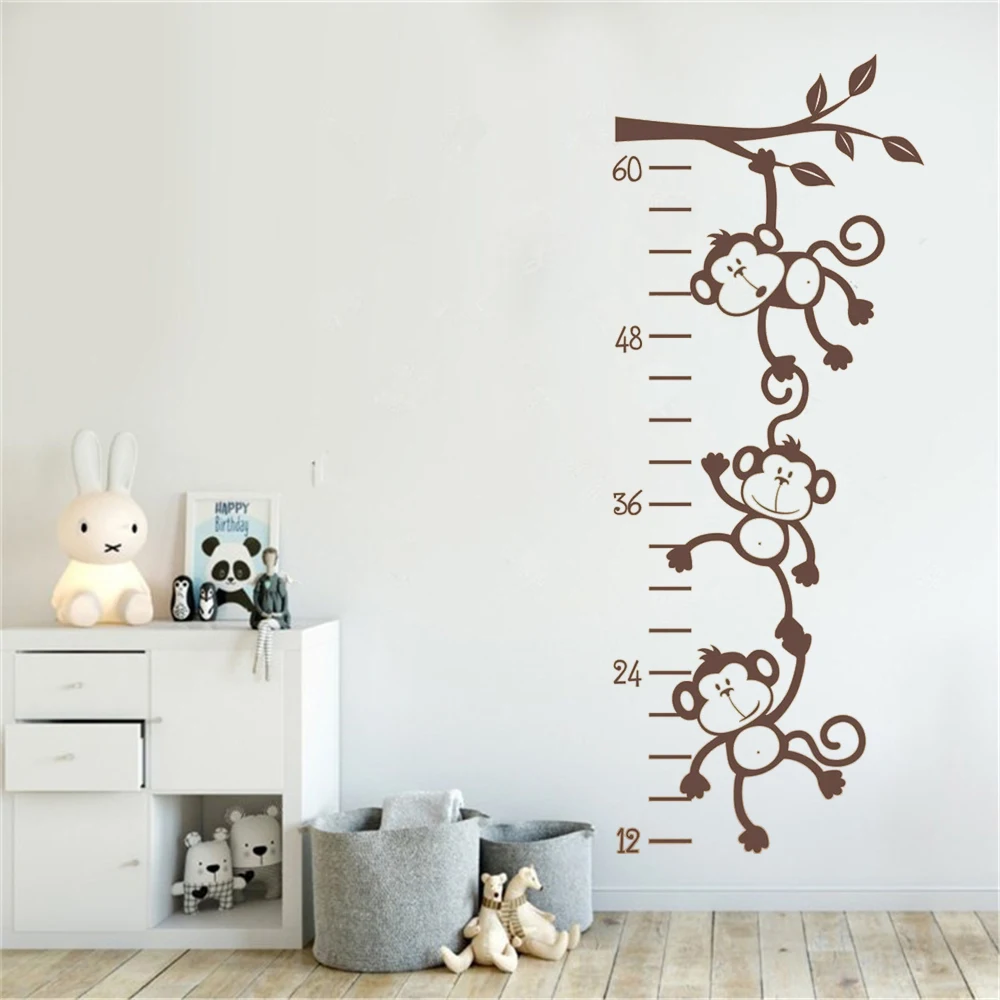 

Cartoon Monkey Wall Decals 60 inches Growth Chart Stickers For Kids Bedroom Decoration Murals Removable Vinyl Poster HJ1005
