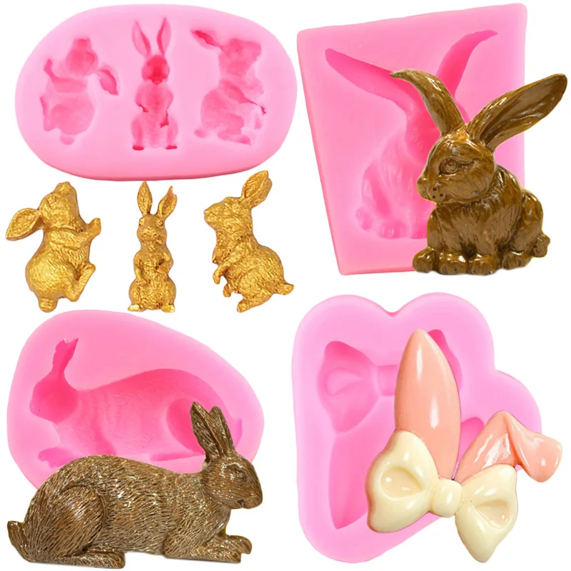 

3D Easter Bunny Silicone Molds Rabbit Candy Chocolate Cupcake Topper Fondant Cake Decorating Tools Kitchen Baking Accessories