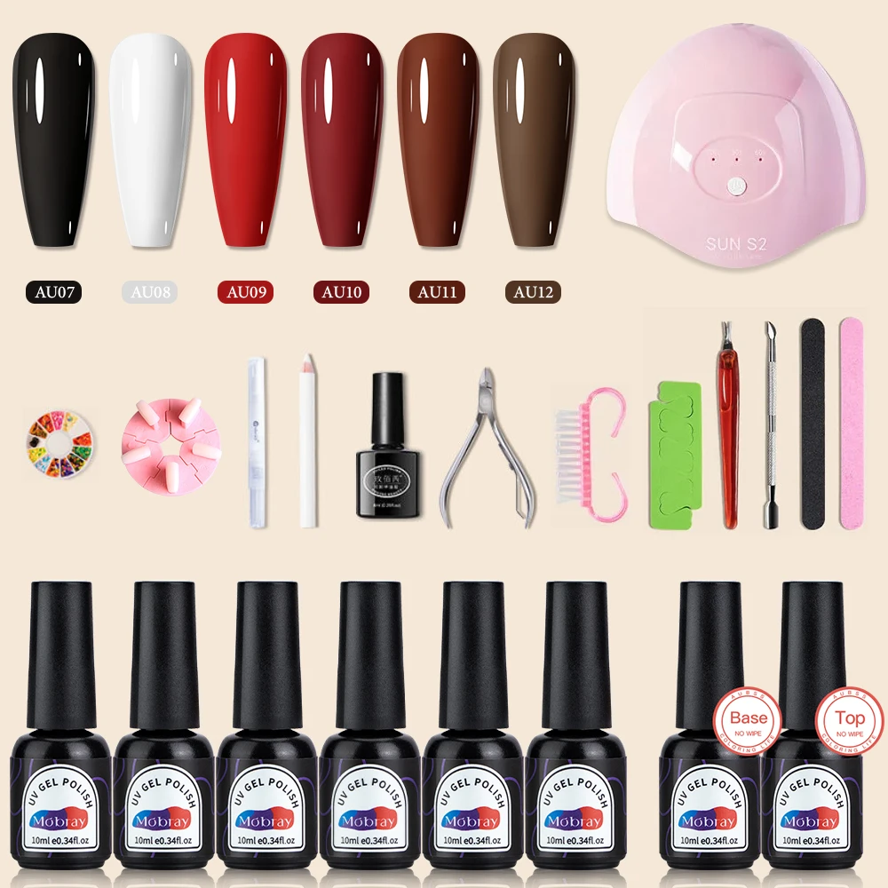

Mobray Gel Polish Nail Kit with UV LED Lamp Nail Accessories Manicure Set 10ml Nail Polish Gel Soak Off Semi Permanent Nail Art