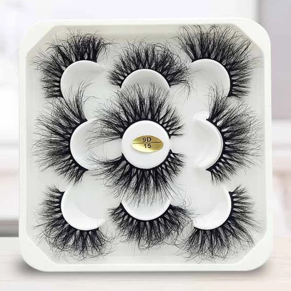 

5 Pairs 25 mm 9D Mink Lashes Bulk Faux Wispy Lashes Wholesales Natural False Eyelashes