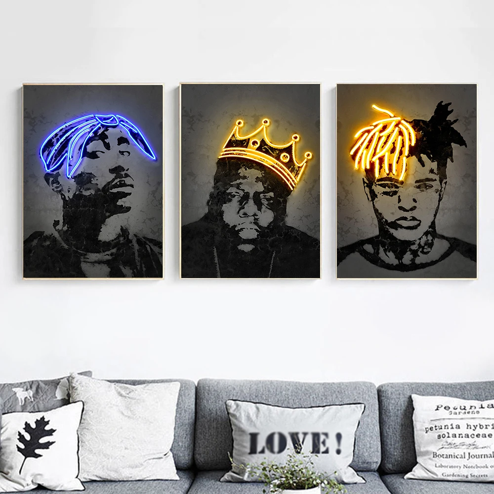 

Neon Rap Hip Hop Singer Portrait Canvas Painting Wall Art Prints Posters Modern Home Decor Suitable For Living Room Frameless