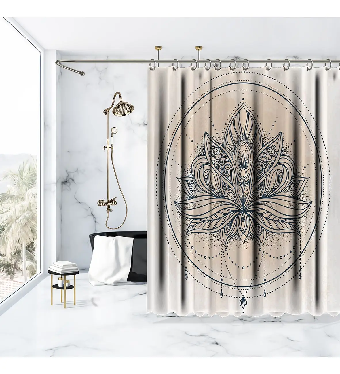 Занавеска для душа декоративный цветок лотоса этнический Мистик рисунок Пейсли